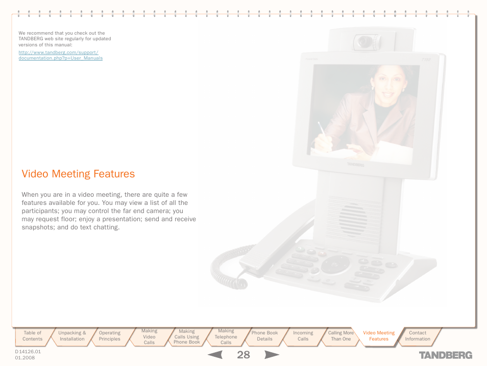 Video meeting features, Video meeting, Features | Avaya Tandberg 150 MXP User Manual | Page 28 / 36