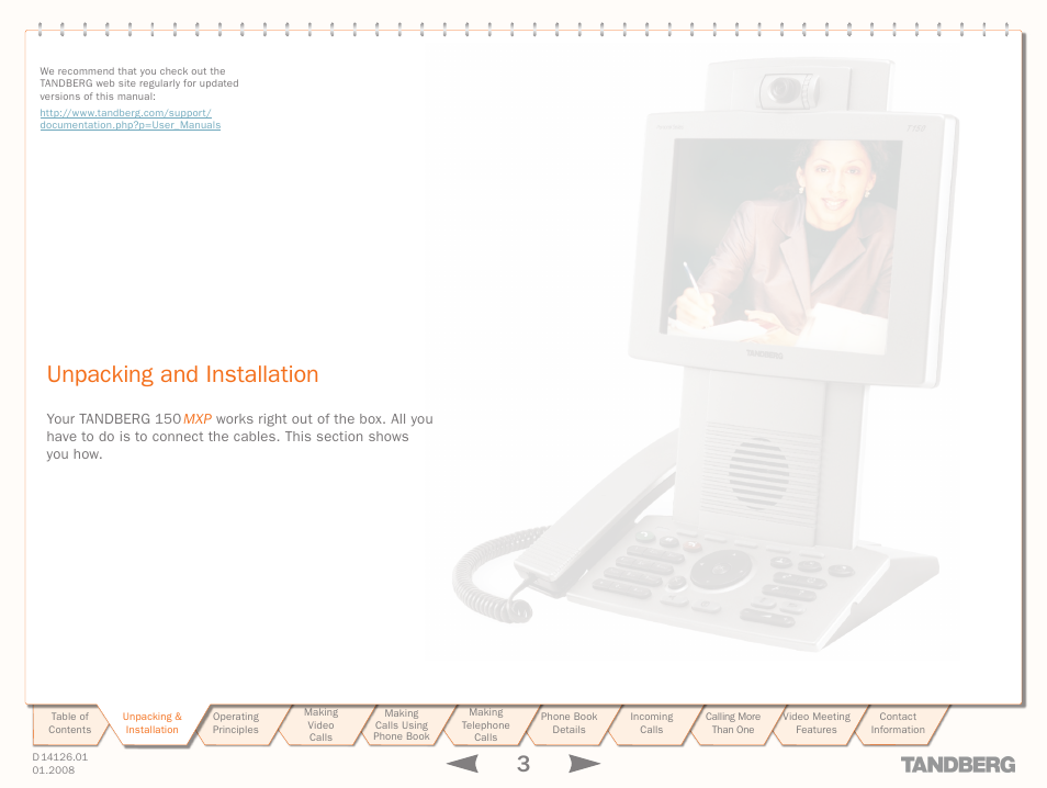 Unpacking and installation | Avaya Tandberg 150 MXP User Manual | Page 3 / 36