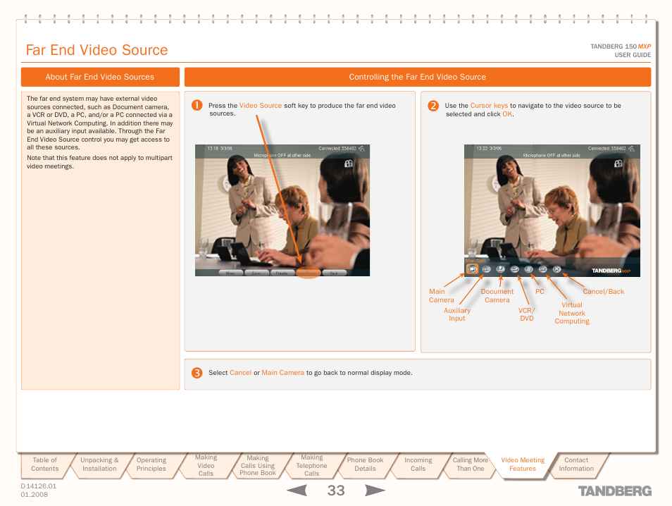 Far end video source, About far end video sources, Controlling the far end video source | Avaya Tandberg 150 MXP User Manual | Page 33 / 36