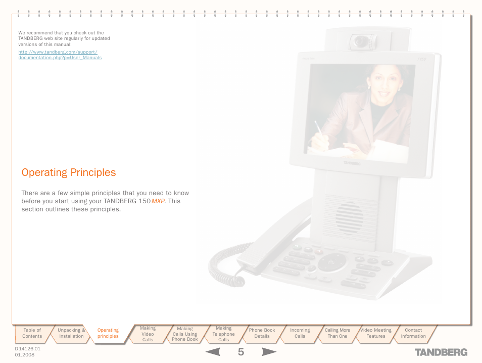 Operating principles | Avaya Tandberg 150 MXP User Manual | Page 5 / 36