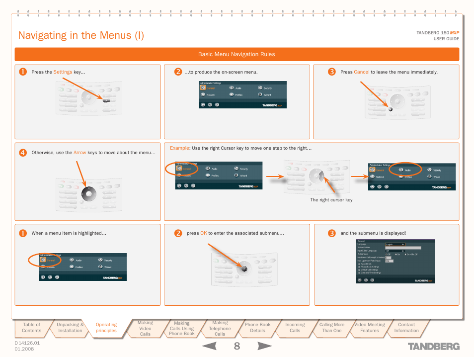 Navigating in the menus (i), Basic menu navigation rules, Navigating in the menus | Abc def, Jkl mno ghi, Tuv wxyz pqrs | Avaya Tandberg 150 MXP User Manual | Page 8 / 36