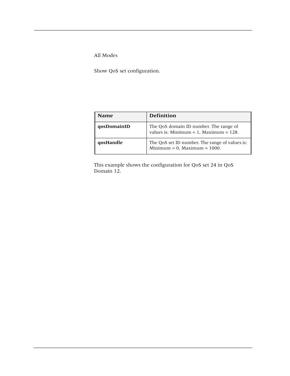 Show qos-set, Command mode, Description | Syntax, Sample output | Avaya Cajun P880 User Manual | Page 107 / 162