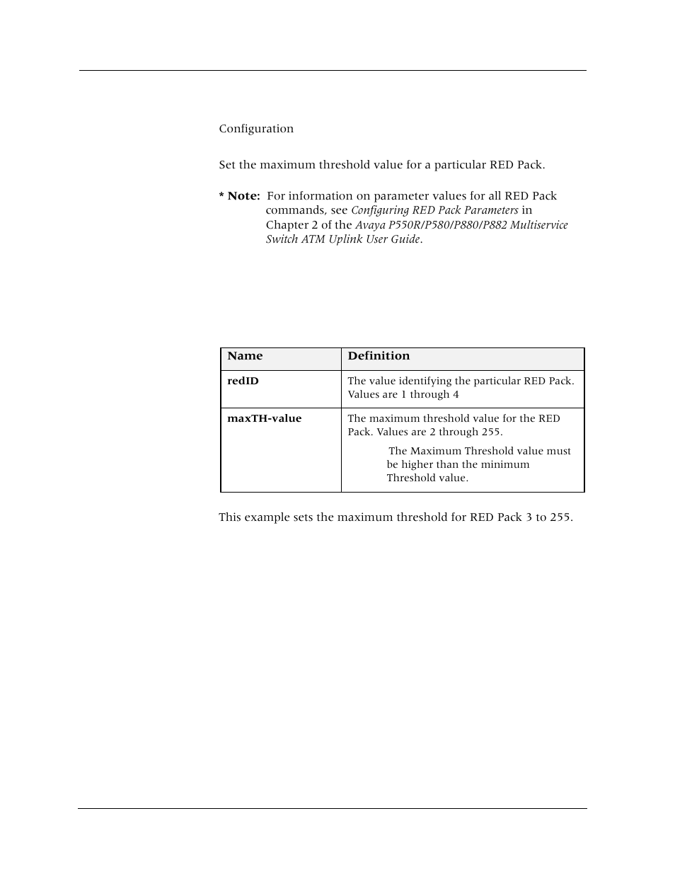 Set random-detect (max-threshold), Command mode, Description | Syntax, Sample output | Avaya Cajun P880 User Manual | Page 109 / 162