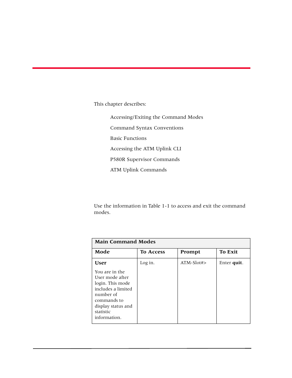 Avaya atm uplink module cli commands, Overview, Accessing/exiting the command modes | Avaya Cajun P880 User Manual | Page 11 / 162