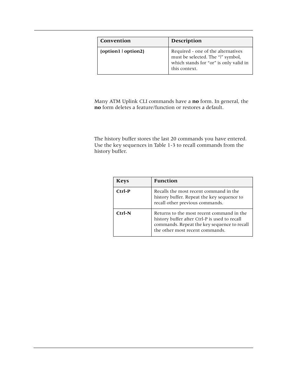 No form of commands, Command line history keys | Avaya Cajun P880 User Manual | Page 13 / 162