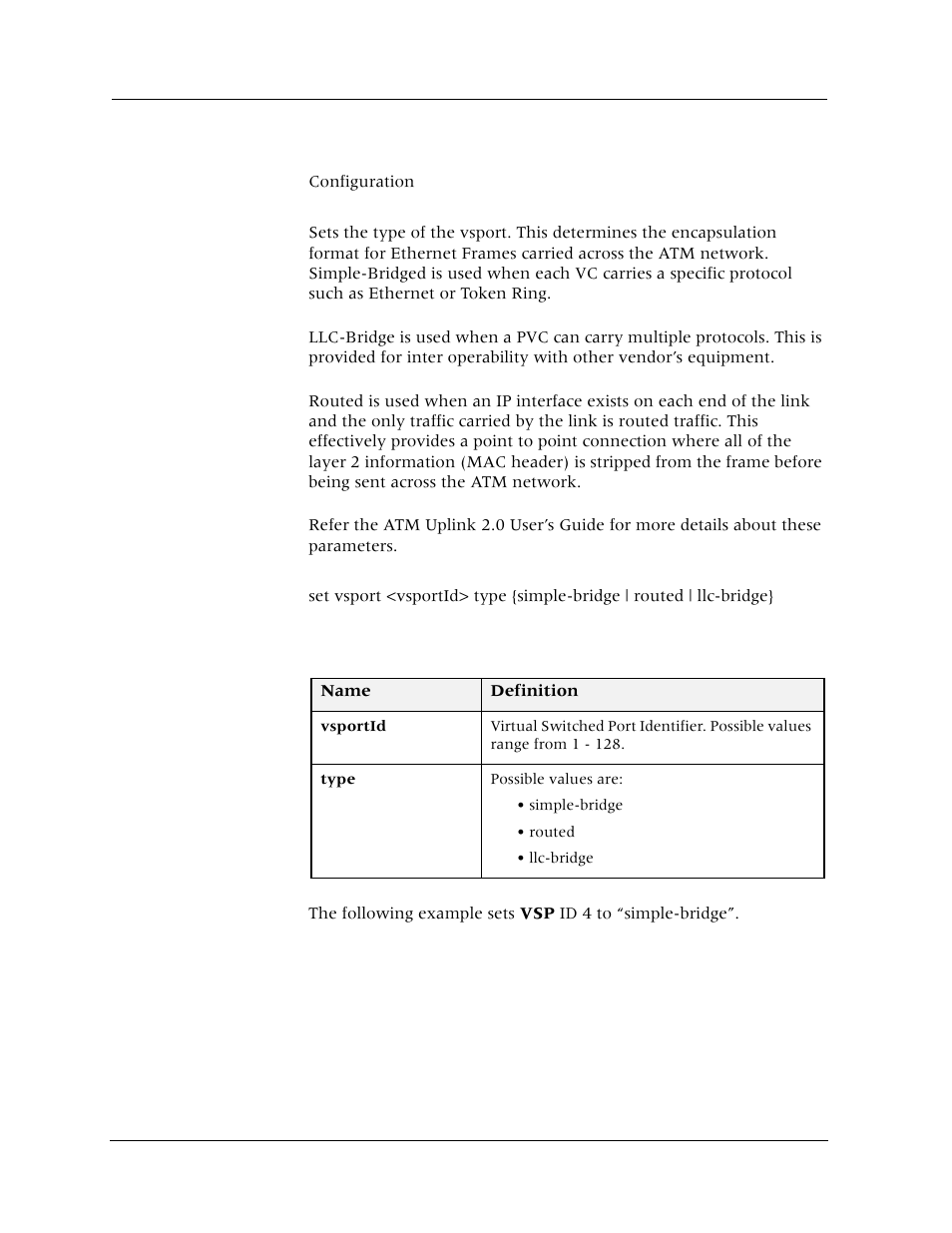 Set vsport type, Command mode, Description | Syntax, Sample output | Avaya Cajun P880 User Manual | Page 155 / 162