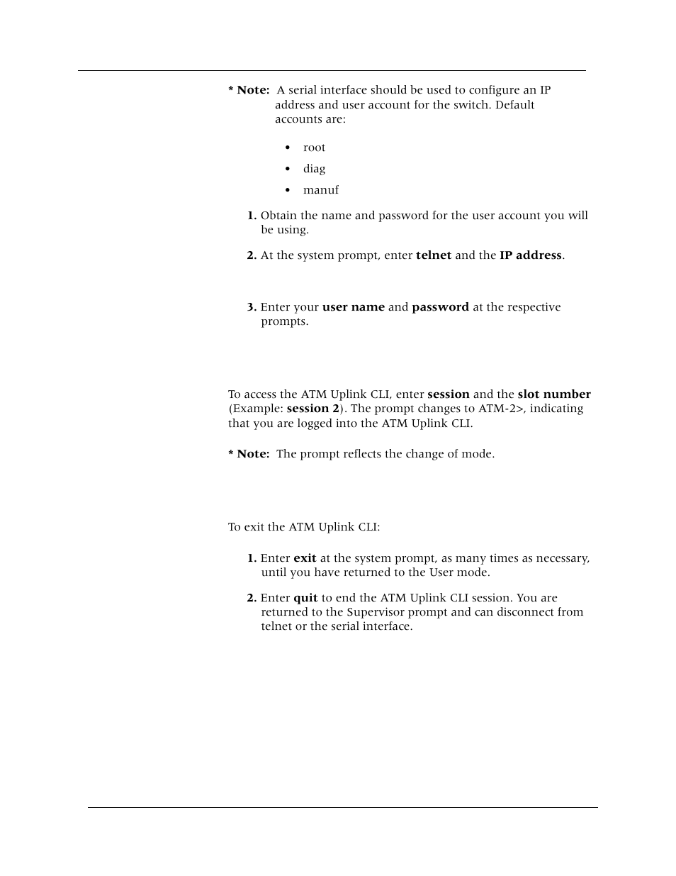 Accessing the atm uplink cli, Exiting the atm uplink cli | Avaya Cajun P880 User Manual | Page 16 / 162