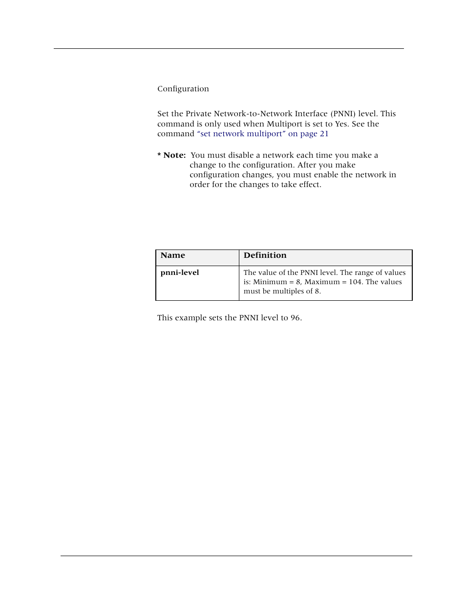 Set network pnni-level, Command mode, Description | Syntax, Sample output | Avaya Cajun P880 User Manual | Page 32 / 162