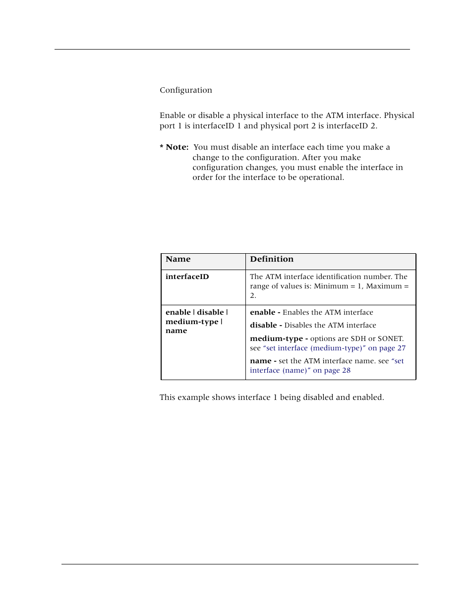 Set interface (enable | disable), Command mode, Description | Syntax, Sample output | Avaya Cajun P880 User Manual | Page 36 / 162