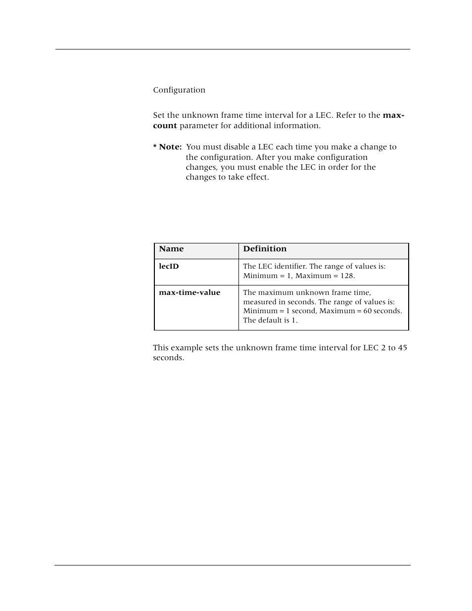 Set lec (max-time), Command mode, Description | Syntax, Sample output | Avaya Cajun P880 User Manual | Page 49 / 162