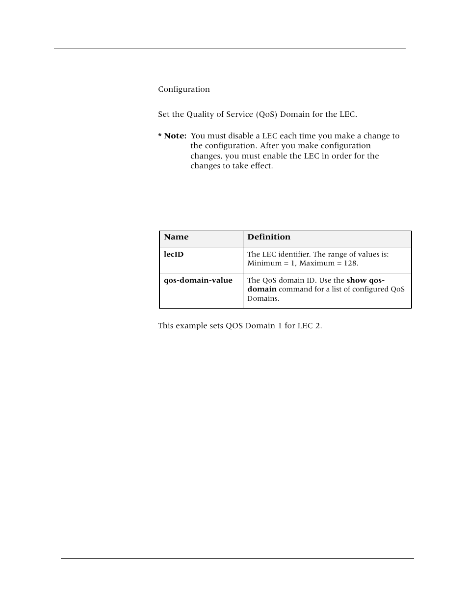 Set lec (qos-domain), Command mode, Description | Syntax, Sample output | Avaya Cajun P880 User Manual | Page 52 / 162