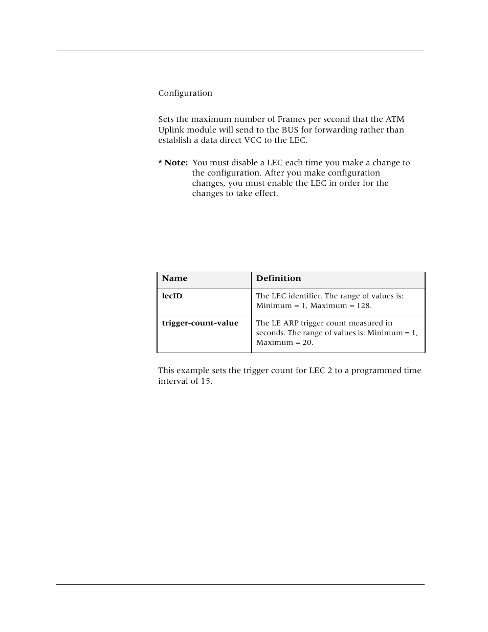 Set lec (trigger-count), Command mode, Description | Syntax, Sample output | Avaya Cajun P880 User Manual | Page 55 / 162