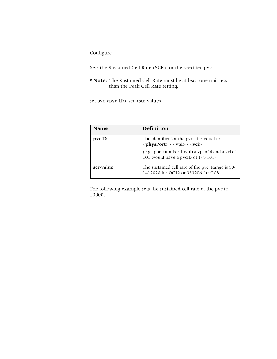 Set pvc scr, Command mode, Description | Syntax, Sample output | Avaya Cajun P880 User Manual | Page 87 / 162