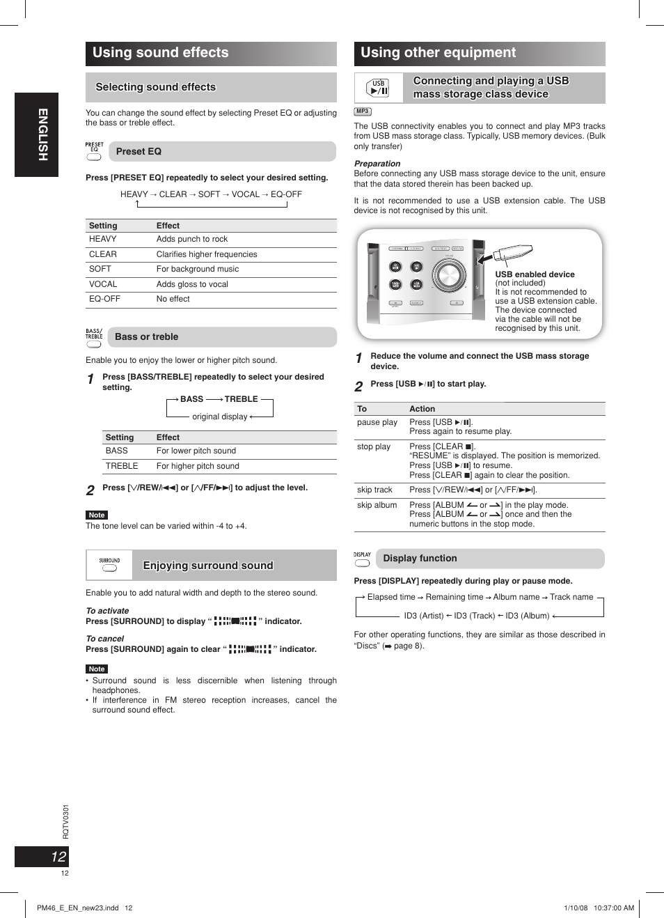 Using sound effects using other equipment, English | Panasonic SCPM46 User Manual | Page 12 / 56