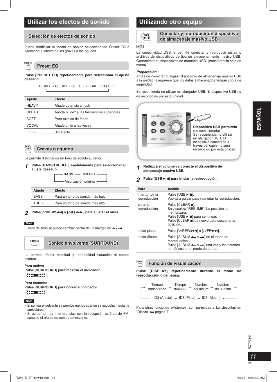 Utilizar los efectos de sonido, Utilizando otro equipo, Esp añol | Panasonic SCPM46 User Manual | Page 25 / 56