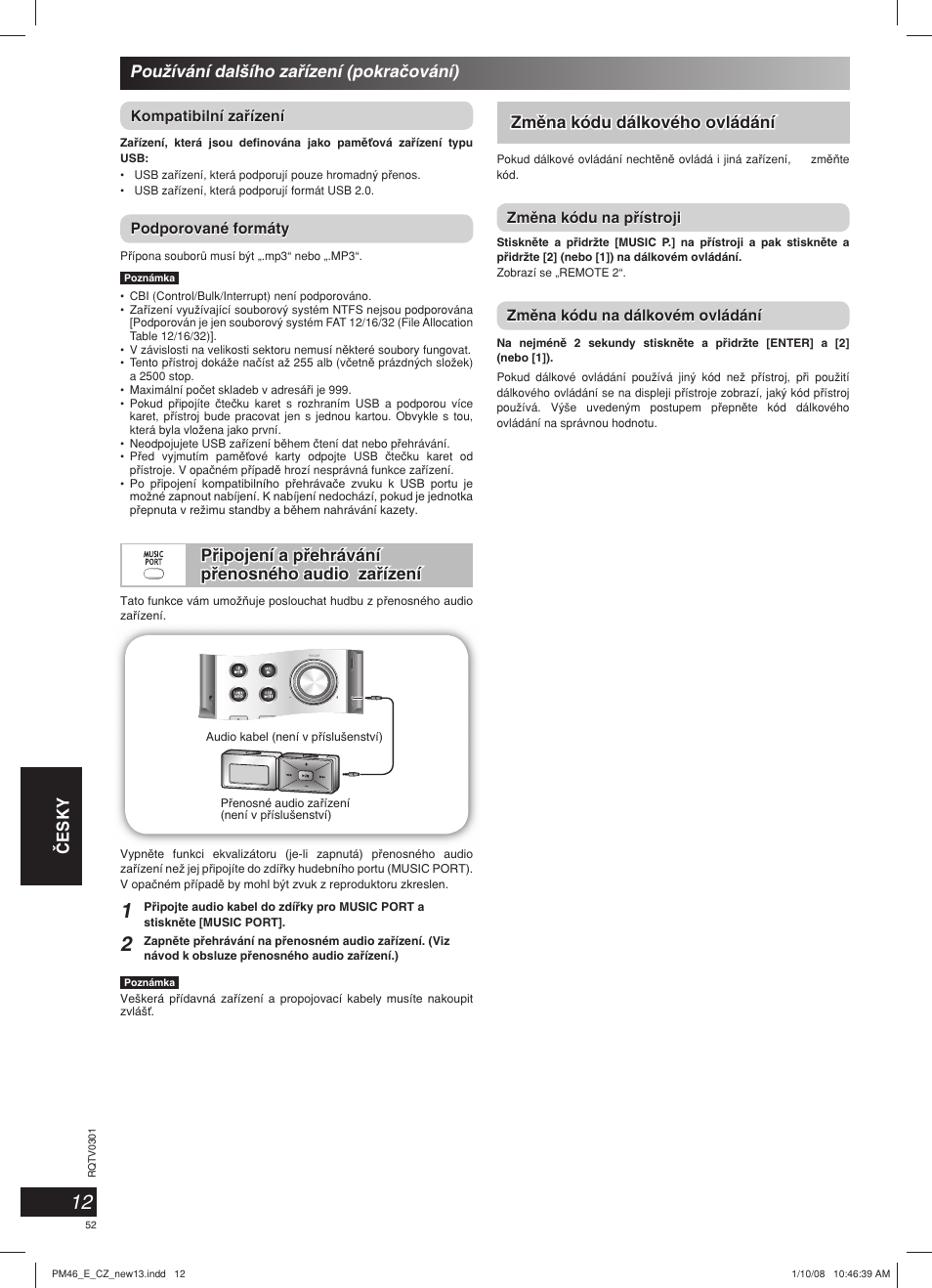 Âesky | Panasonic SCPM46 User Manual | Page 52 / 56