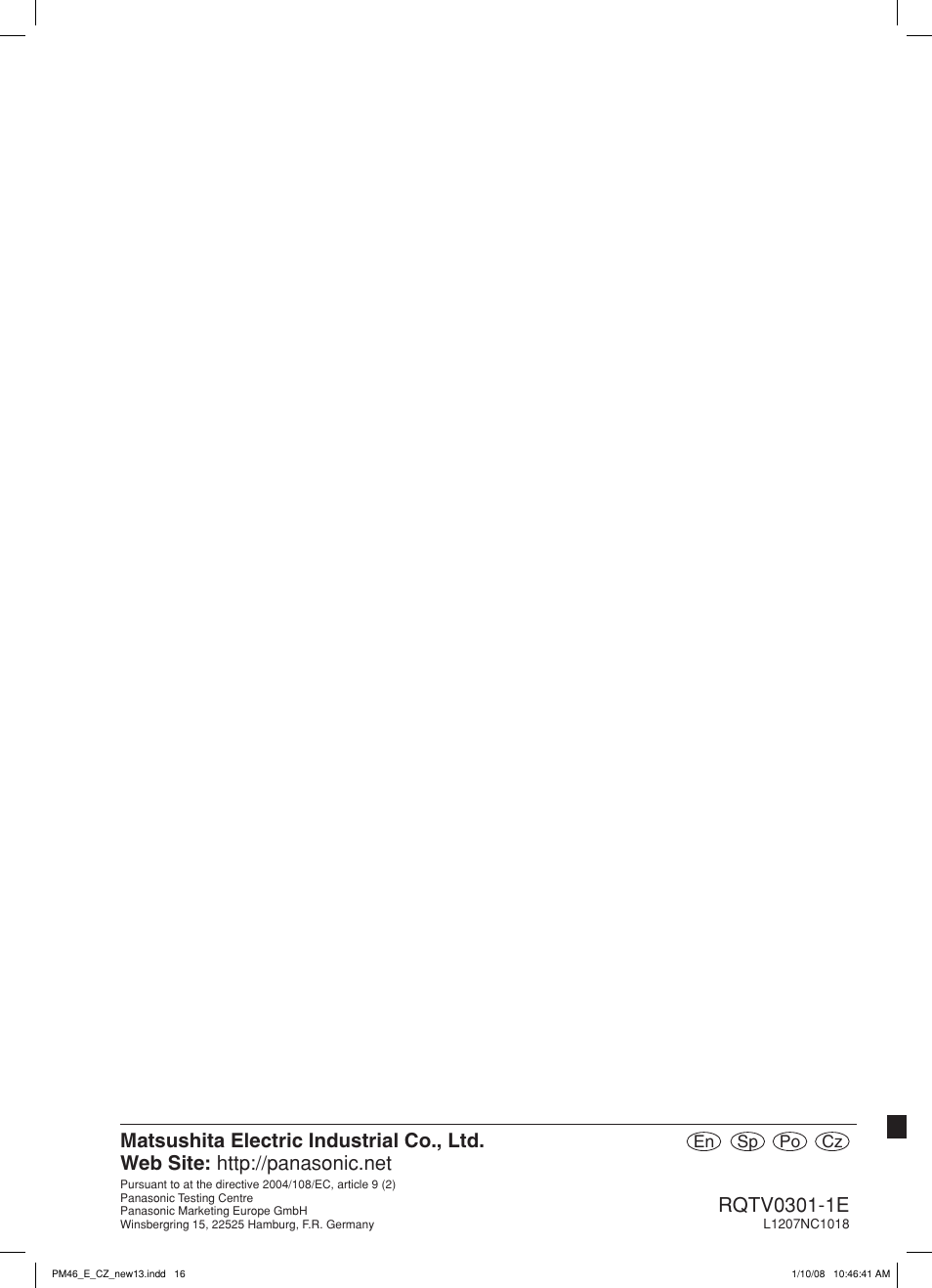 Panasonic SCPM46 User Manual | Page 56 / 56