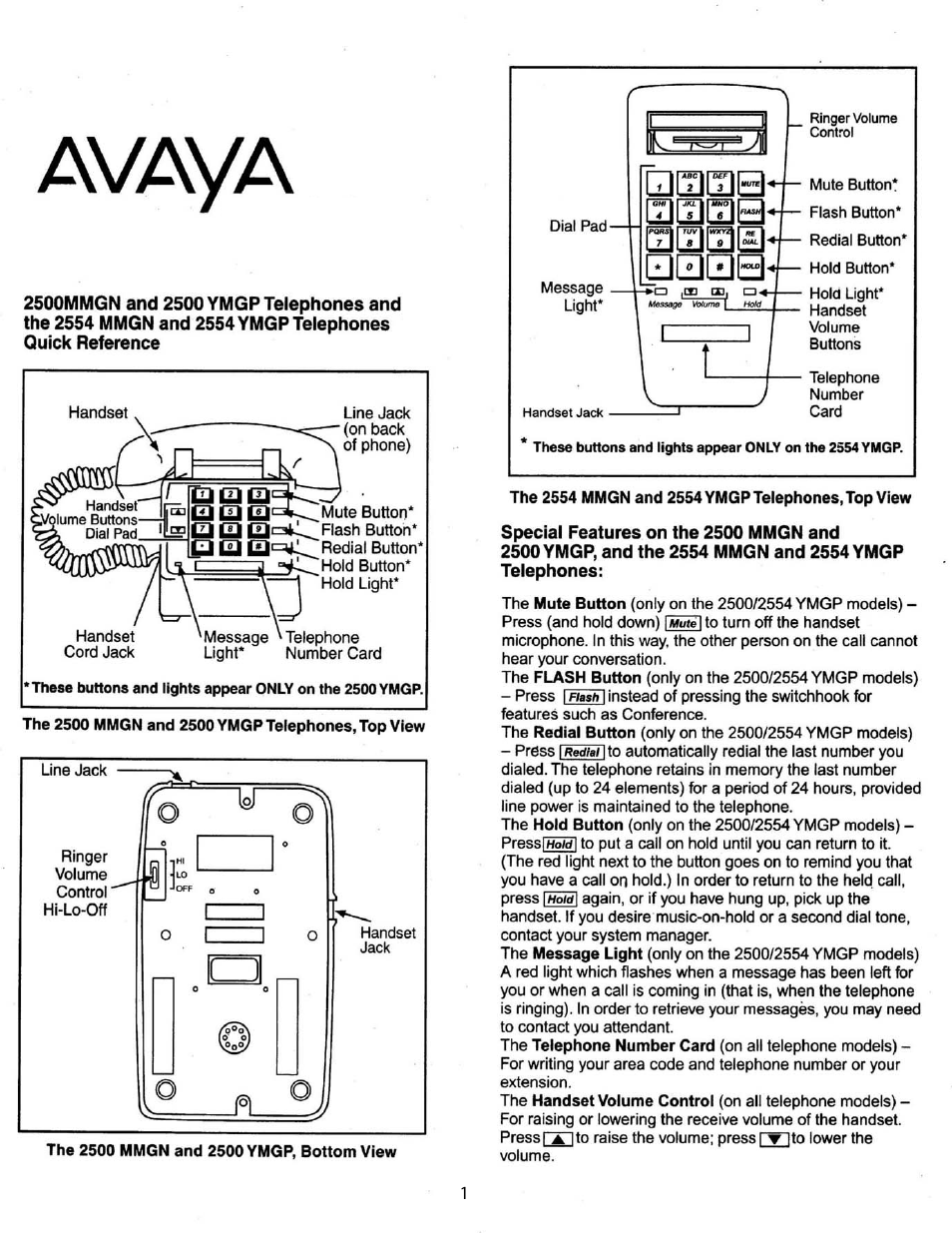 Avaya Lucent 2500 YMGP User Manual | 4 pages