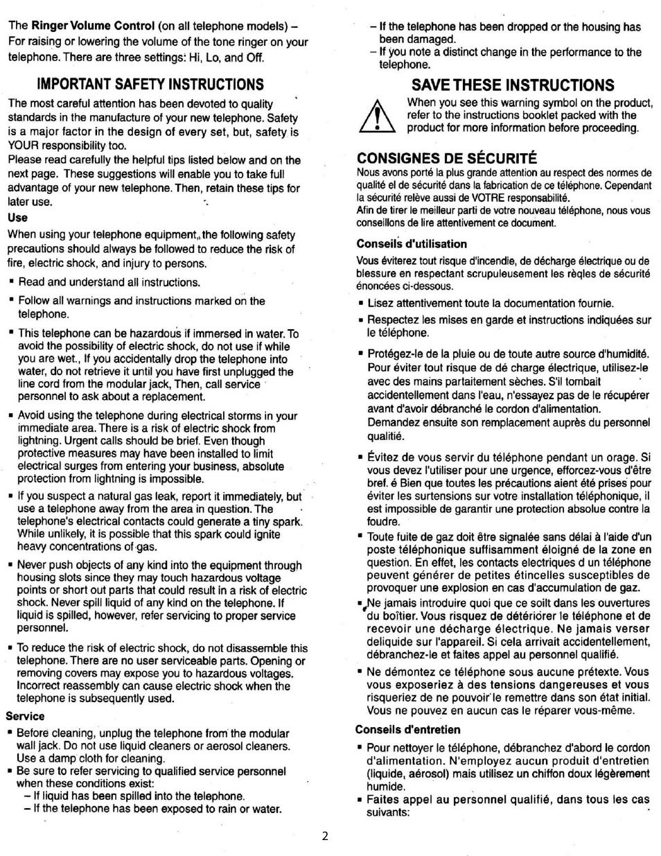 Service, Conseils d'utilisation, Conseils d'entretien | Avaya Lucent 2500 YMGP User Manual | Page 2 / 4
