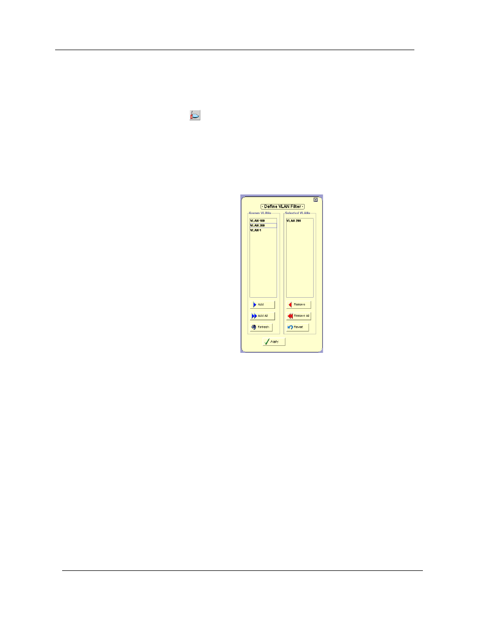 Using the define vlan filter dialog box | Avaya P120 SMON User Manual | Page 62 / 71