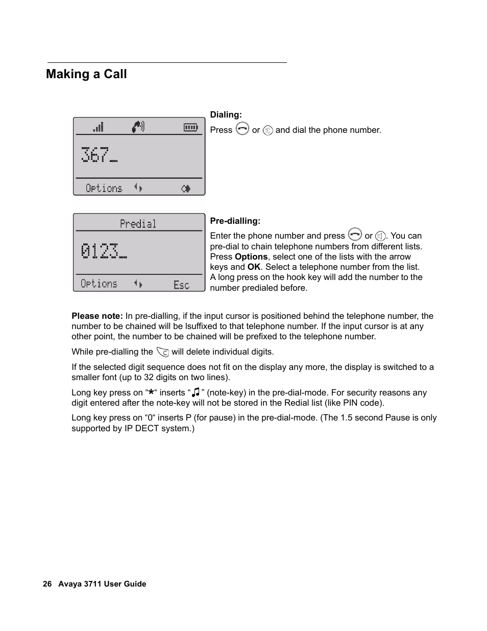 Making a call | Avaya 3711 User Manual | Page 26 / 66