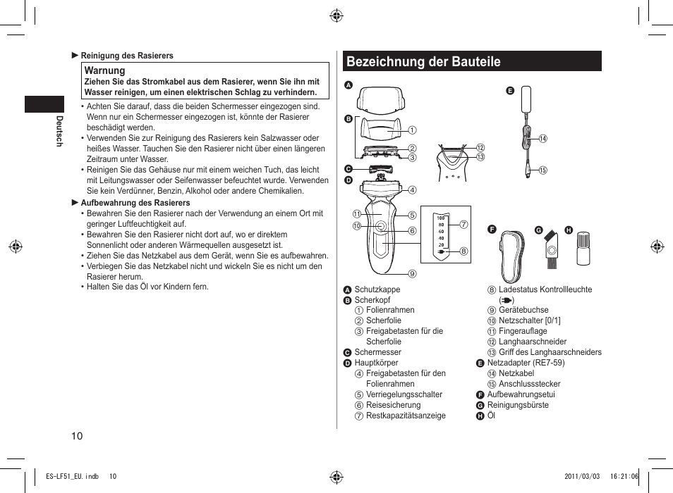 Bezeichnung der bauteile | Panasonic ESLF51 User Manual | Page 10 / 124