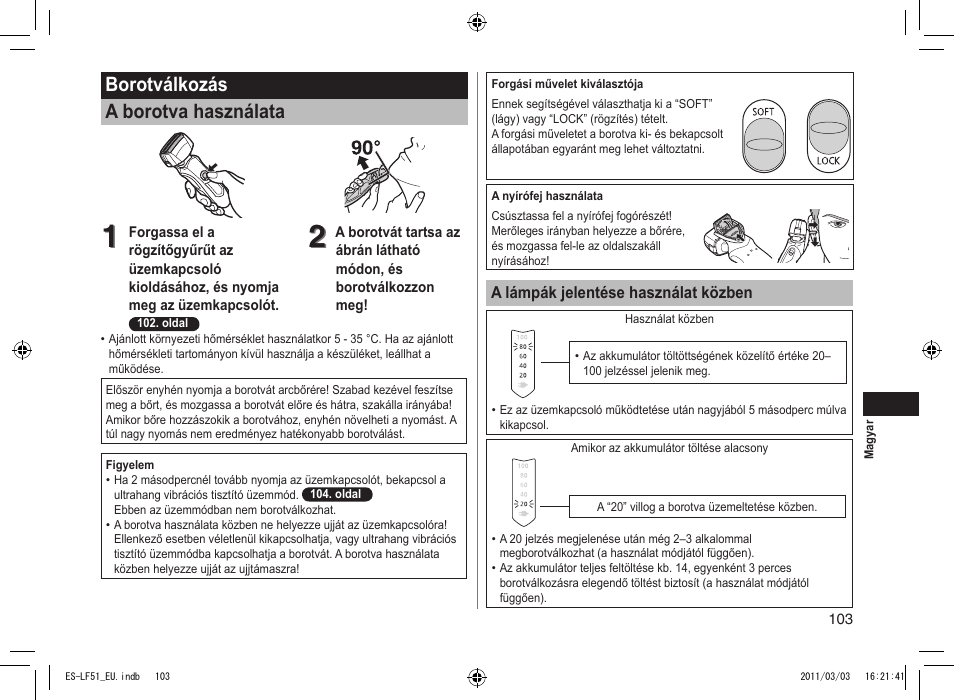 Borotválkozás a borotva használata | Panasonic ESLF51 User Manual | Page 103 / 124