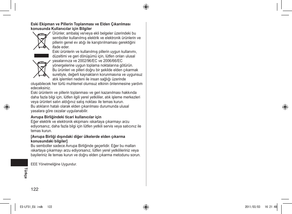Panasonic ESLF51 User Manual | Page 122 / 124