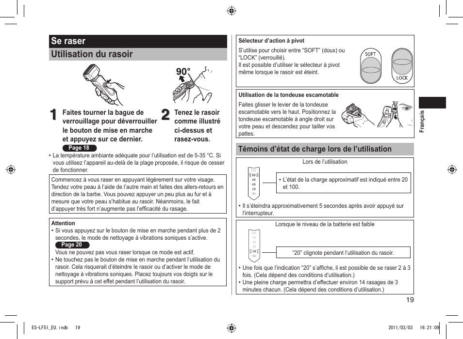Se raser utilisation du rasoir | Panasonic ESLF51 User Manual | Page 19 / 124