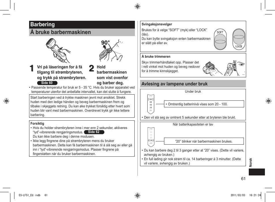 Barbering å bruke barbermaskinen | Panasonic ESLF51 User Manual | Page 61 / 124