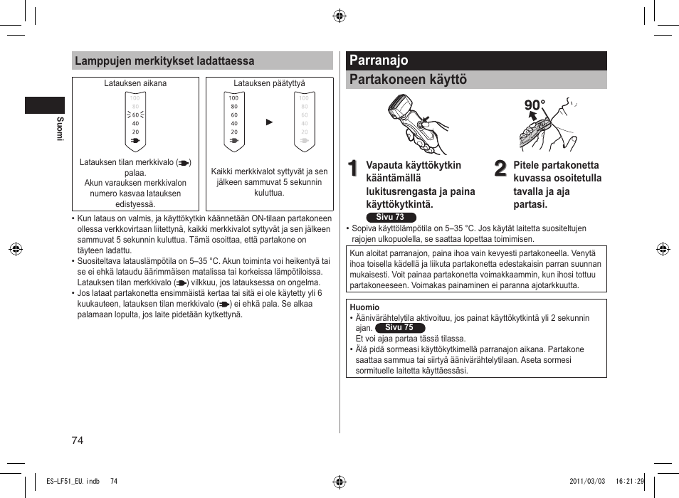 Parranajo partakoneen käyttö | Panasonic ESLF51 User Manual | Page 74 / 124