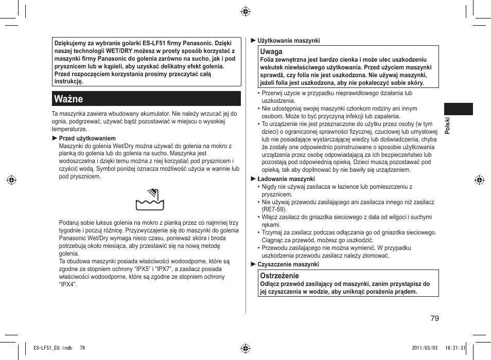 Ważne | Panasonic ESLF51 User Manual | Page 79 / 124