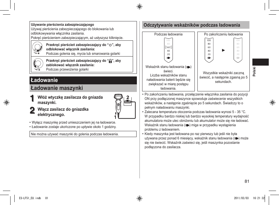 Ładowanie ładowanie maszynki | Panasonic ESLF51 User Manual | Page 81 / 124