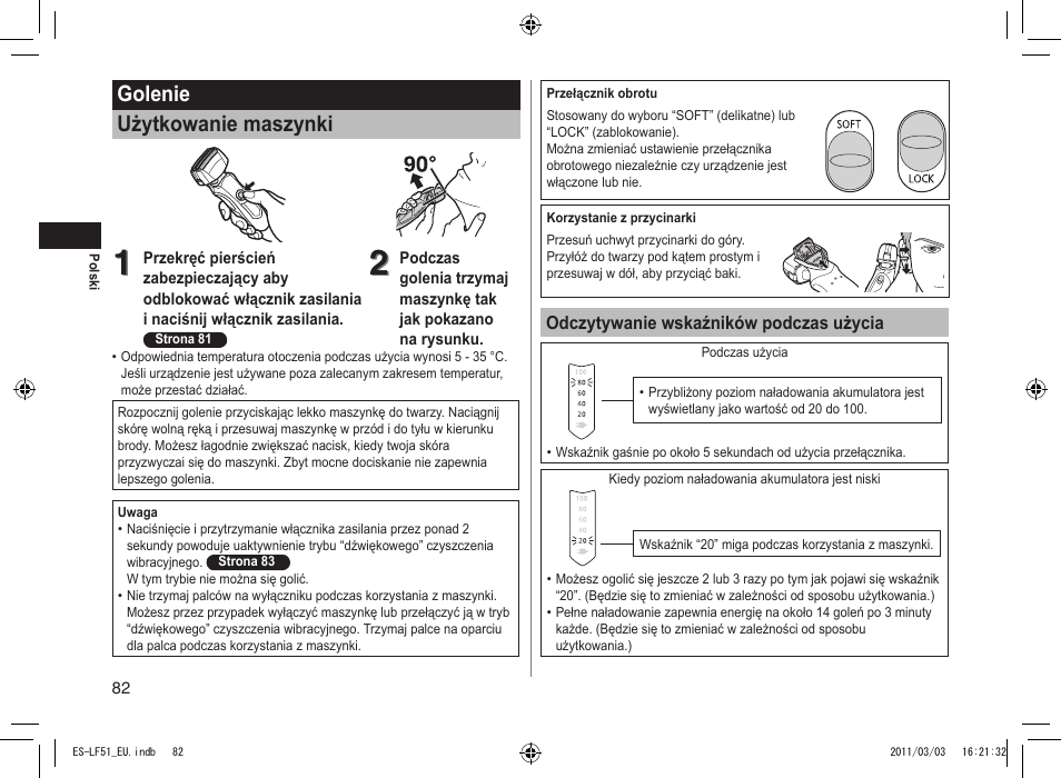 Golenie użytkowanie maszynki | Panasonic ESLF51 User Manual | Page 82 / 124