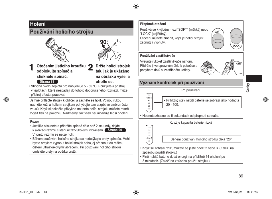 Holení používání holícího strojku | Panasonic ESLF51 User Manual | Page 89 / 124