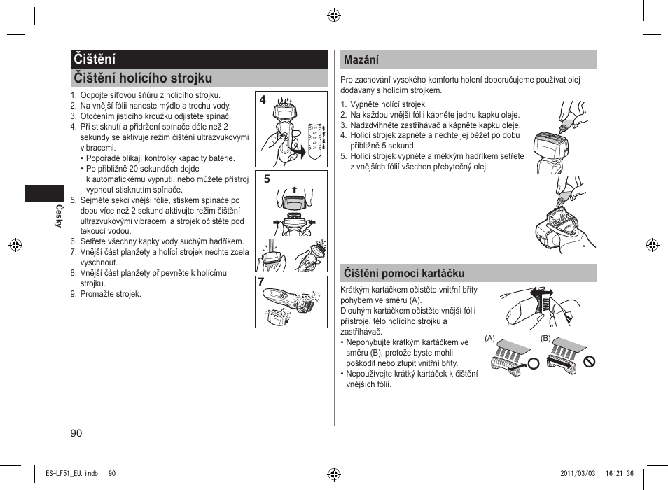 Čištění čištění holícího strojku, 45 mazání, Čištění pomocí kartáčku | Panasonic ESLF51 User Manual | Page 90 / 124
