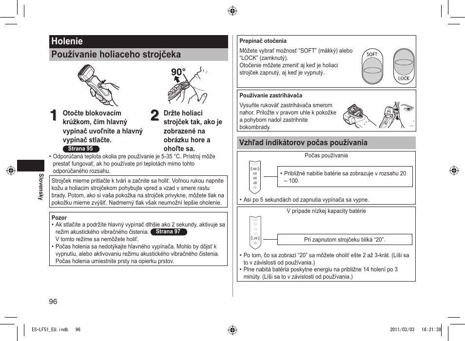 Holenie používanie holiaceho strojčeka | Panasonic ESLF51 User Manual | Page 96 / 124