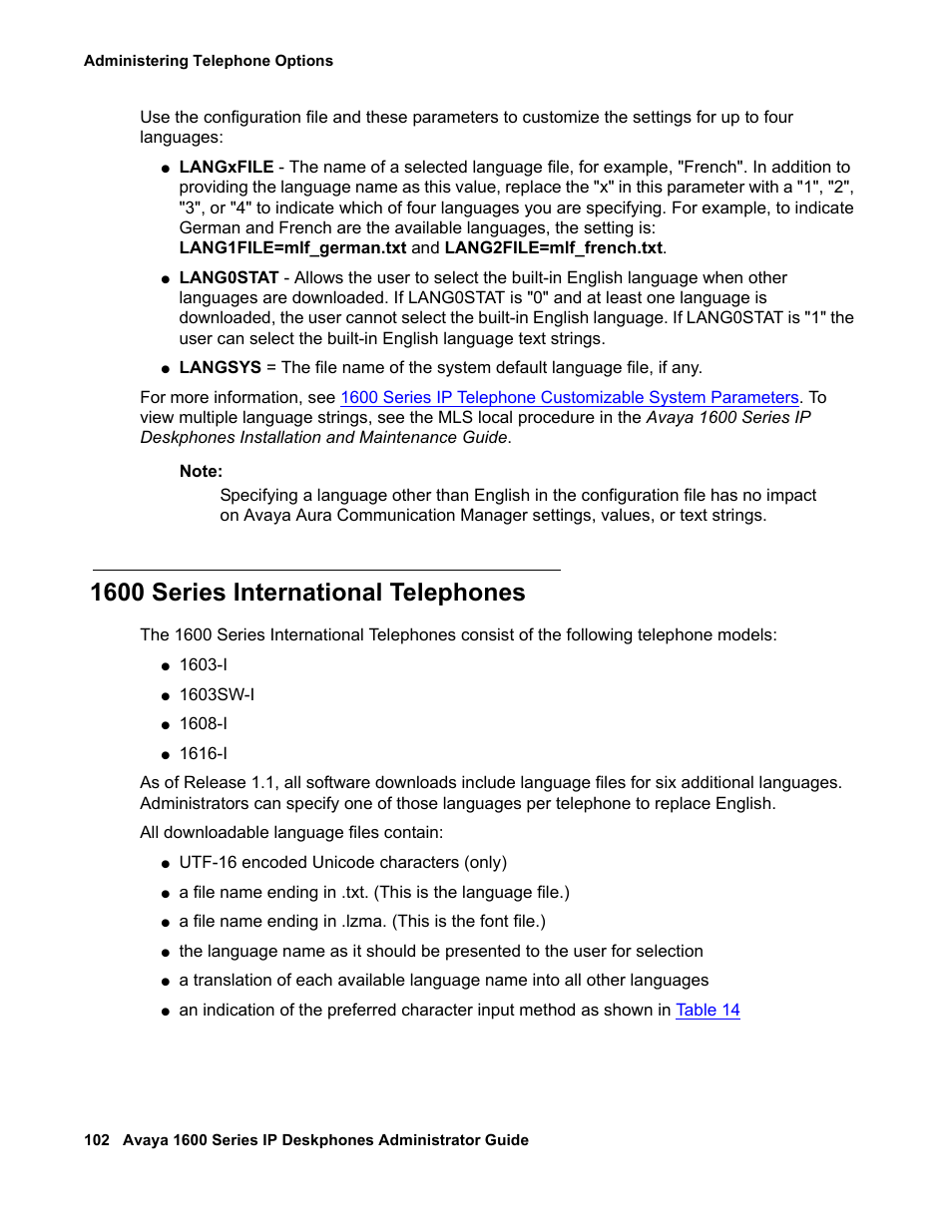 1600 series international telephones | Avaya 1600 Series User Manual | Page 102 / 142