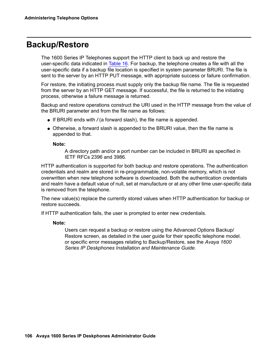 Backup/restore | Avaya 1600 Series User Manual | Page 106 / 142