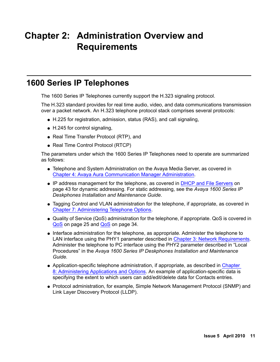 1600 series ip telephones, Chapter 2: administration, Overview and requirements | Avaya 1600 Series User Manual | Page 11 / 142