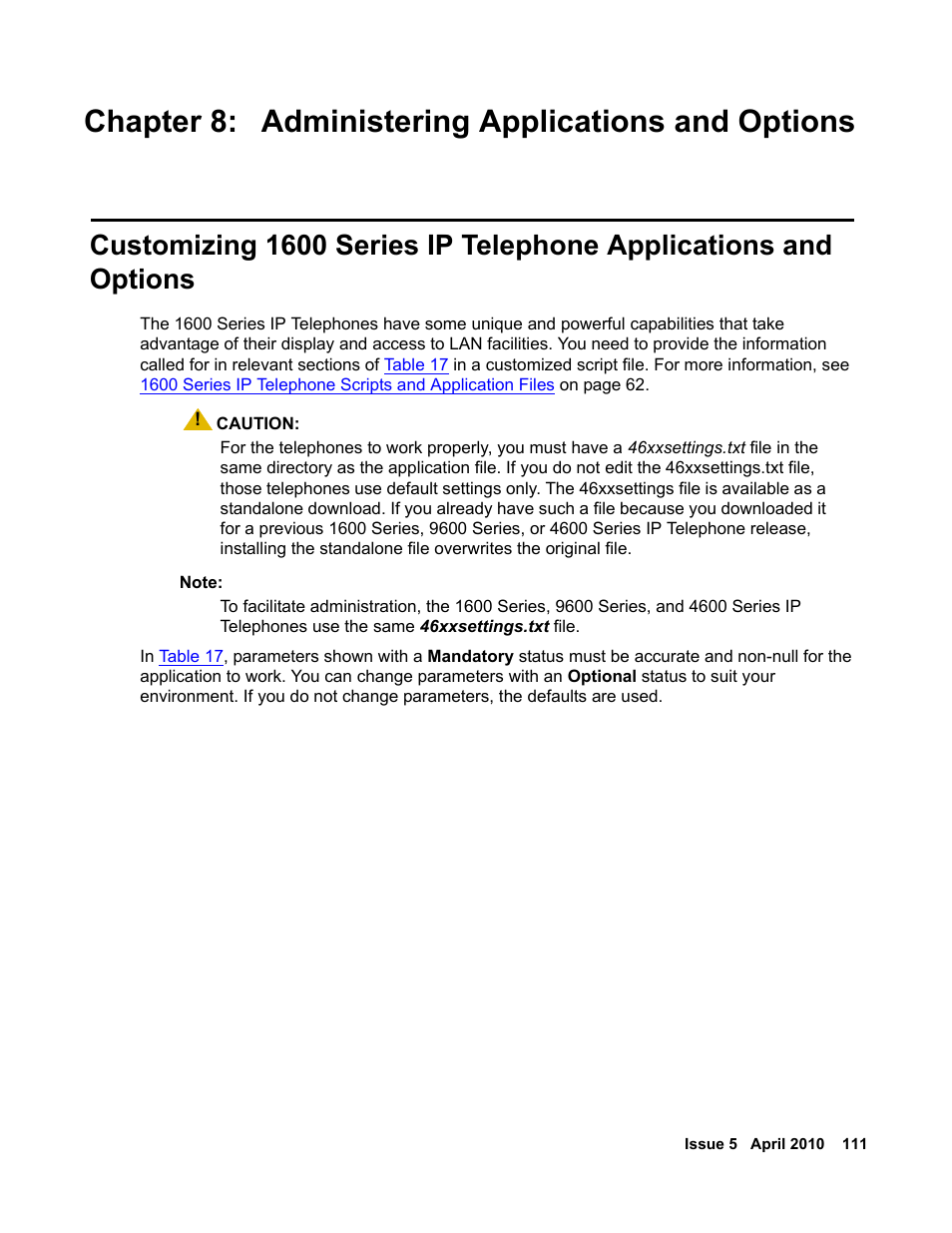 Chapter 8: administering applications and options, Chapter 8: administering, Applications and options | Chapter, Administering applications and options, An e, Chapter 8: administering applications and, Options | Avaya 1600 Series User Manual | Page 111 / 142