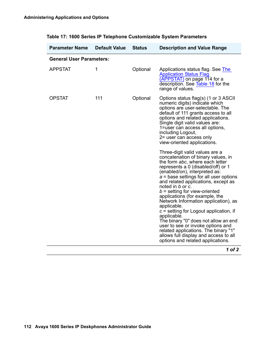 Table 17 | Avaya 1600 Series User Manual | Page 112 / 142