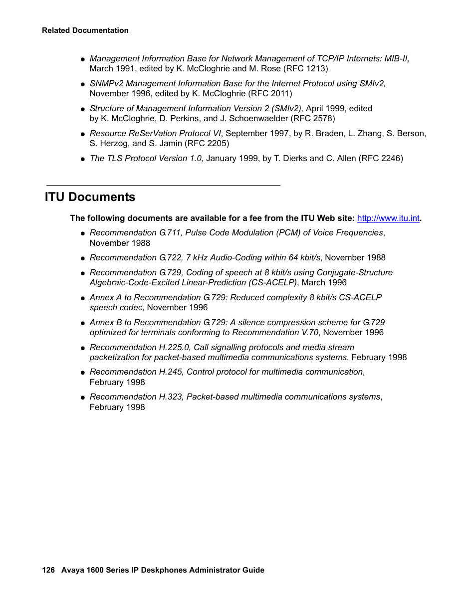 Itu documents | Avaya 1600 Series User Manual | Page 126 / 142