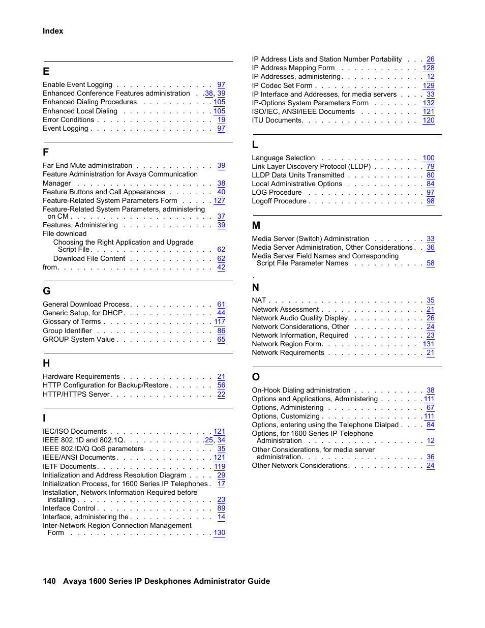 Avaya 1600 Series User Manual | Page 140 / 142