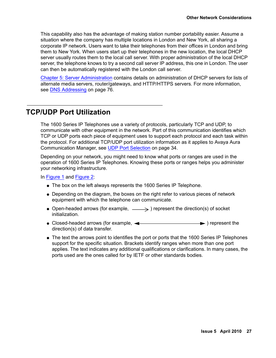 Tcp/udp port utilization | Avaya 1600 Series User Manual | Page 27 / 142