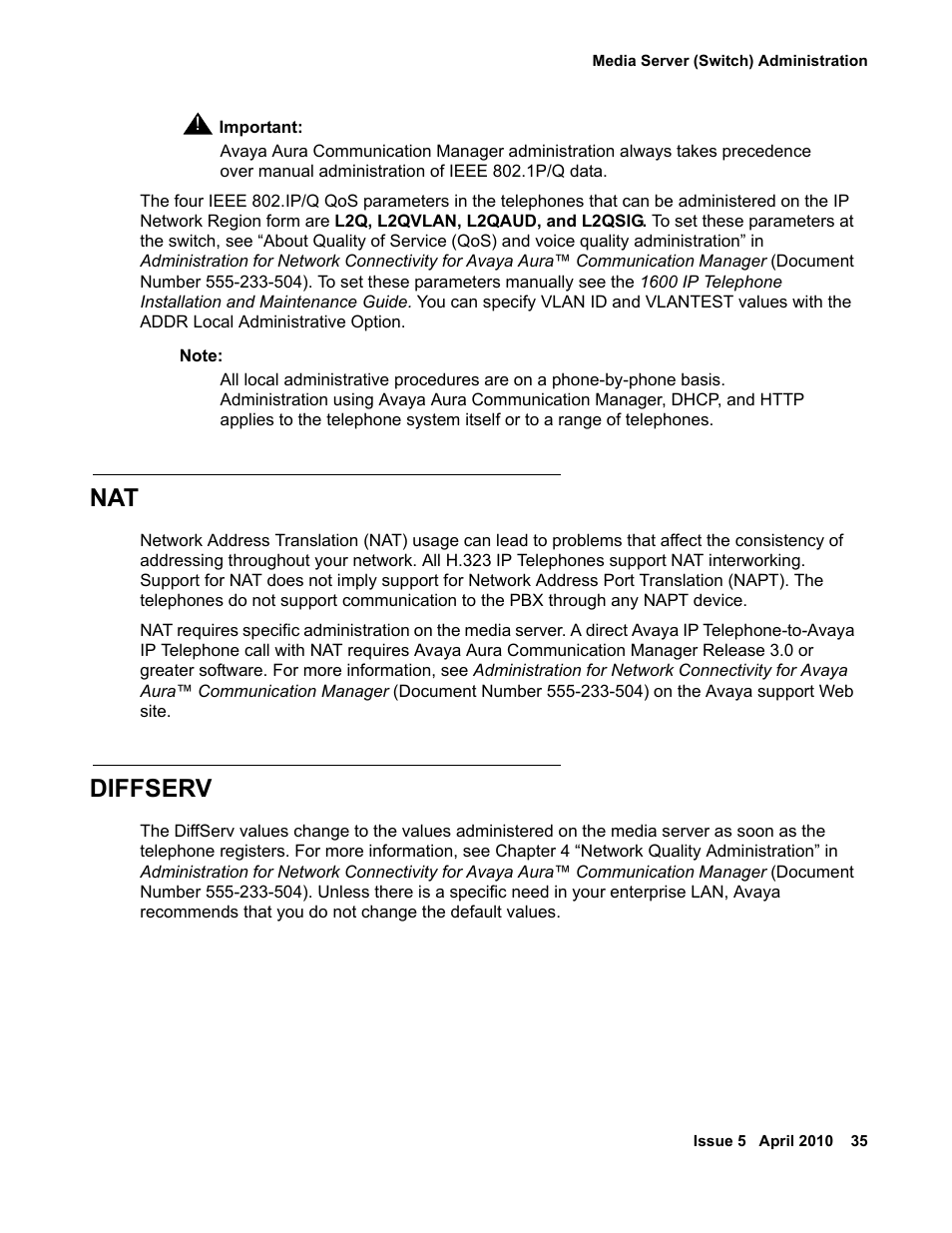 Diffserv | Avaya 1600 Series User Manual | Page 35 / 142