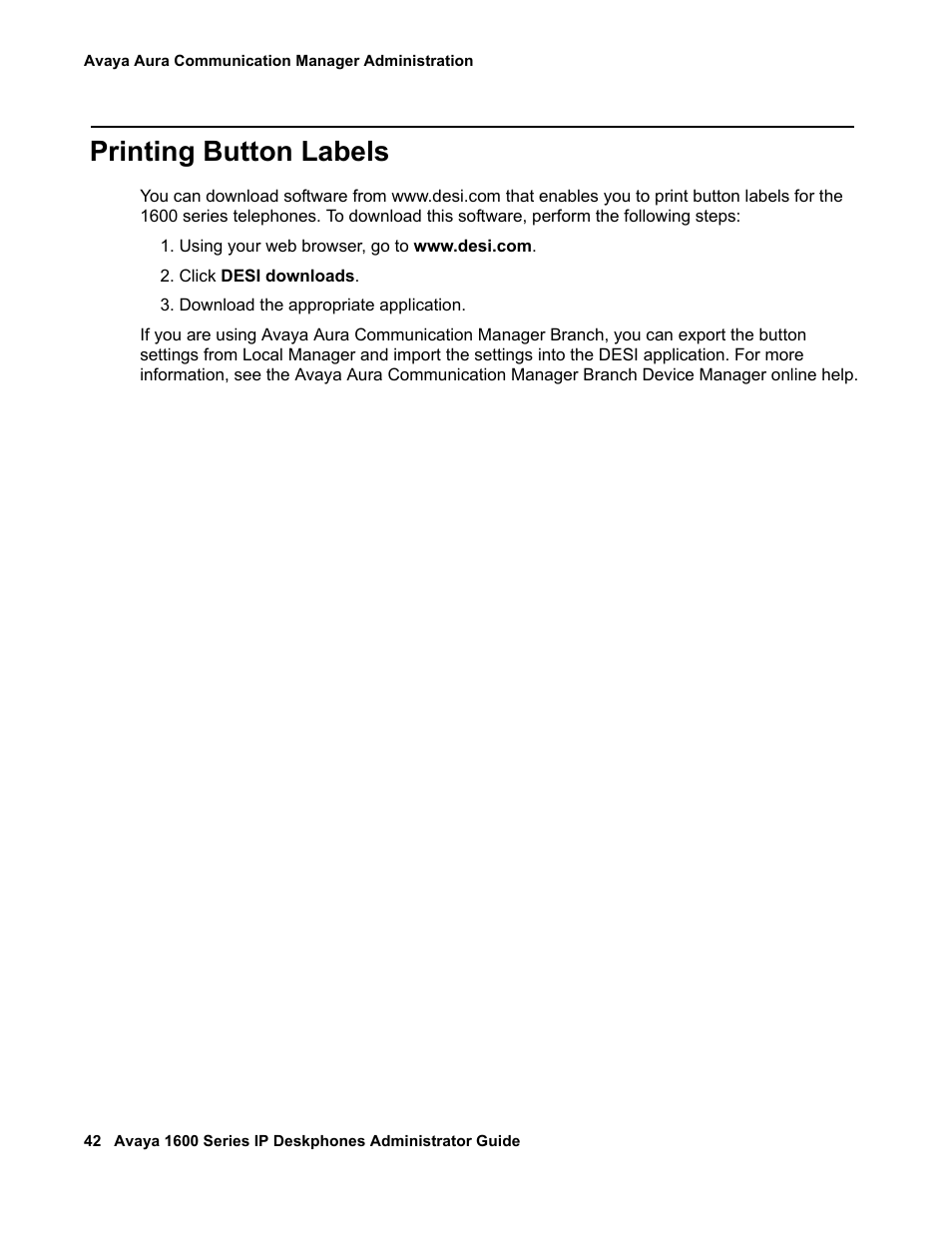 Printing button labels | Avaya 1600 Series User Manual | Page 42 / 142