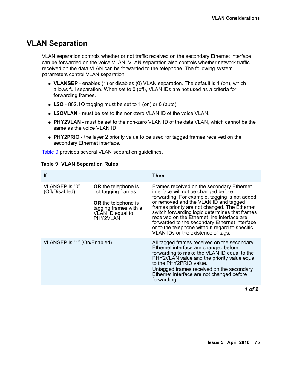 Vlan separation | Avaya 1600 Series User Manual | Page 75 / 142