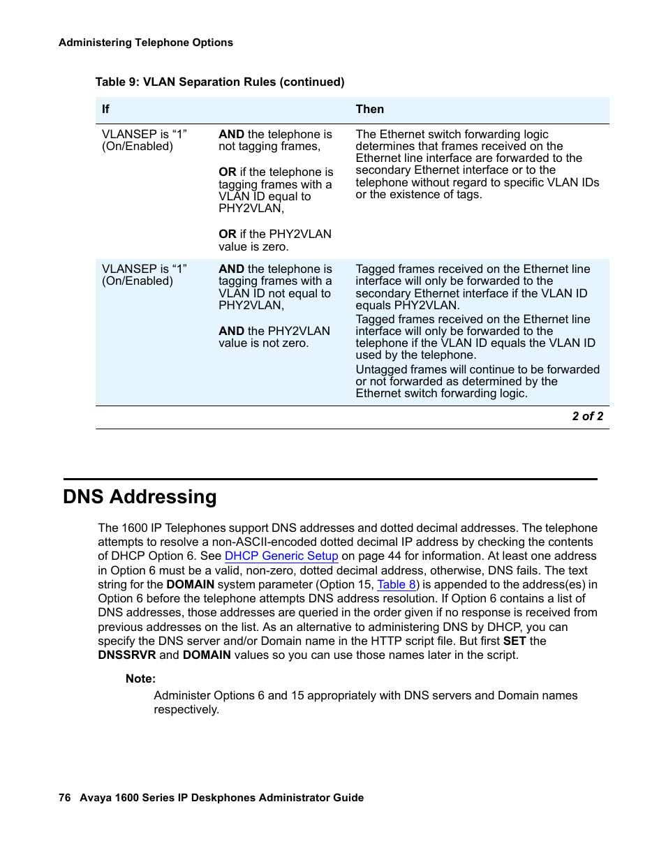 Dns addressing | Avaya 1600 Series User Manual | Page 76 / 142