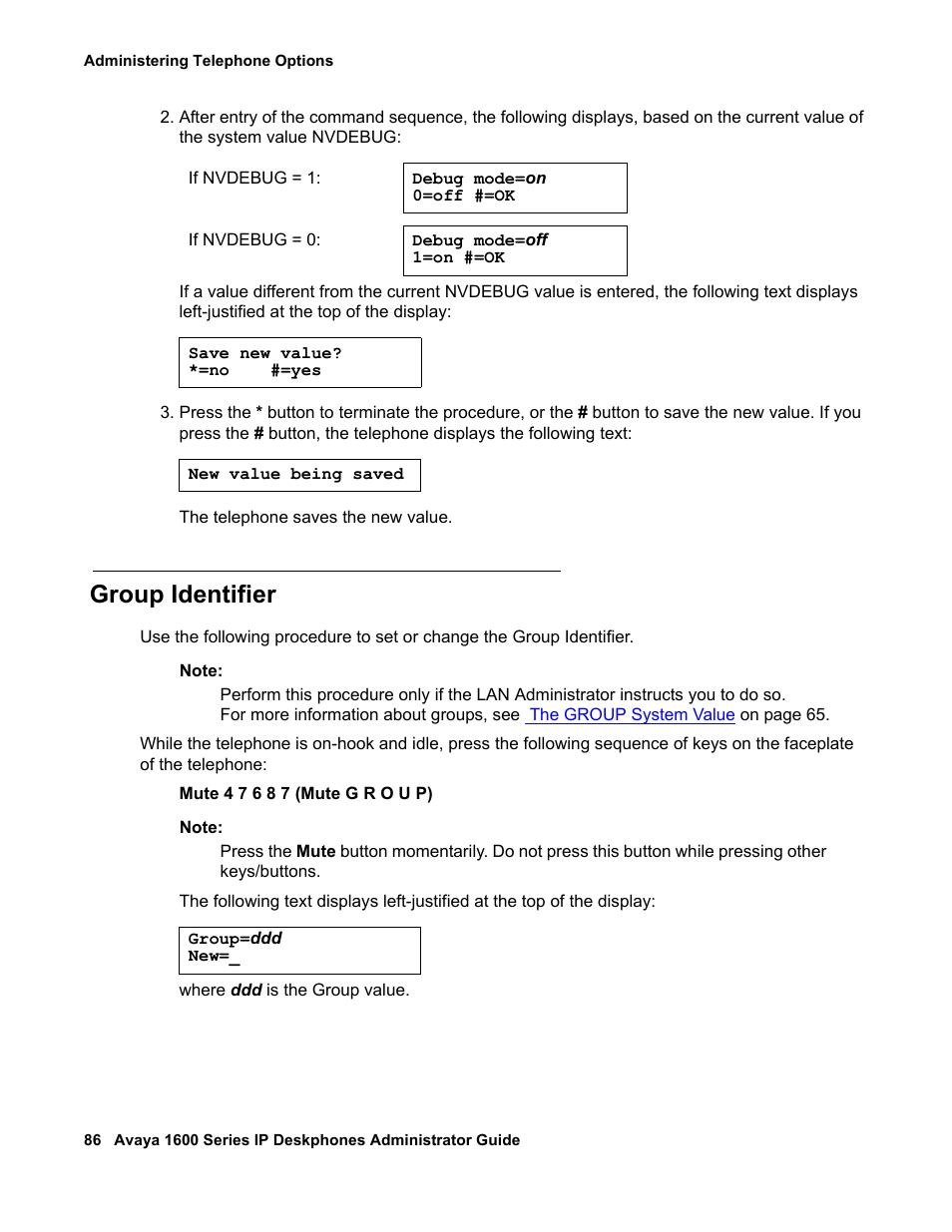 Group identifier | Avaya 1600 Series User Manual | Page 86 / 142